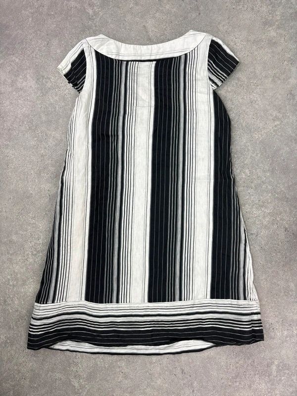 black and white linen pinstripe a-line mini dress