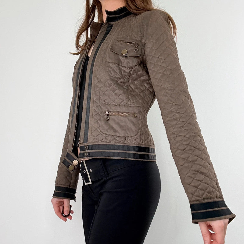 quilted khaki cropped boxy jacket