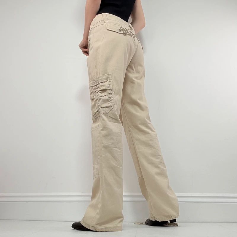 tan canvas wide leg spellout rip curl surfer pants