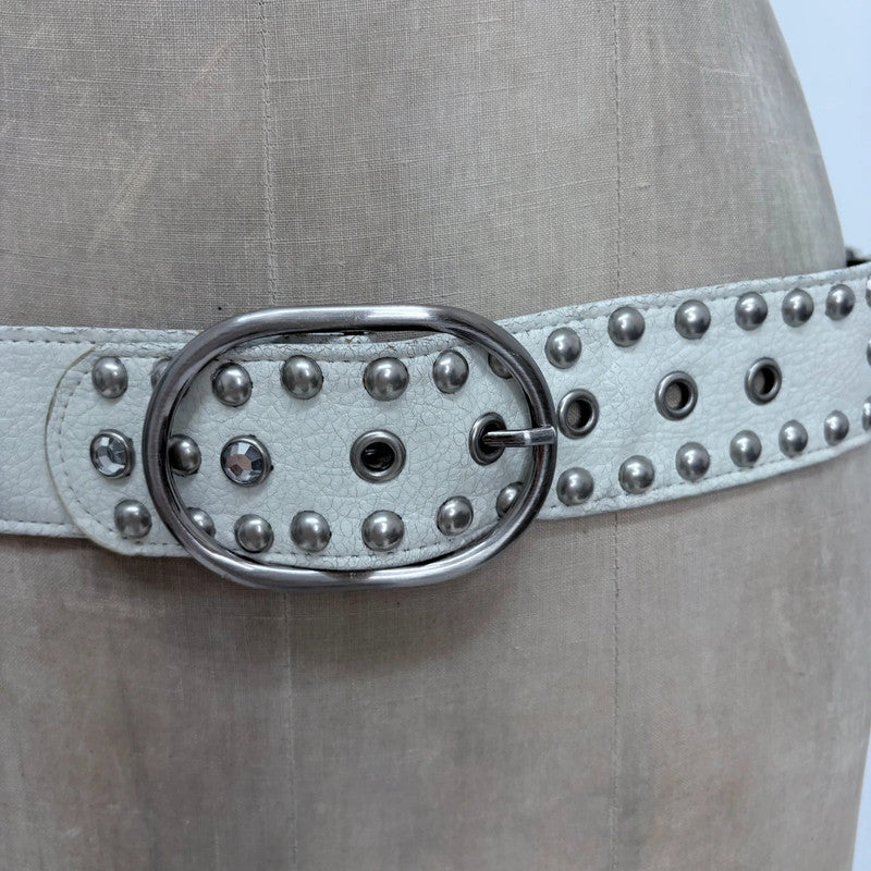 white leather studded belt