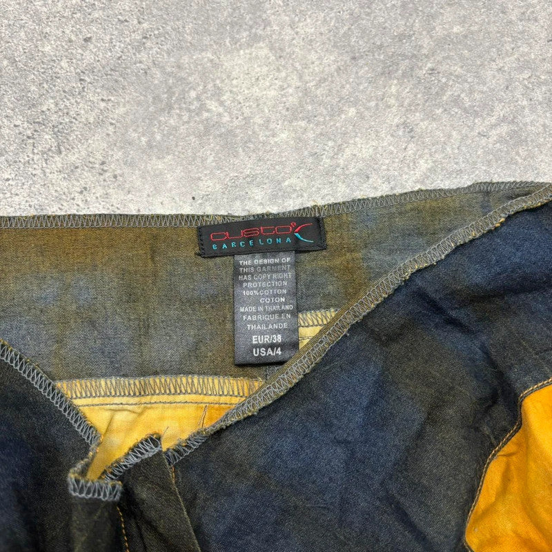 asymmetric denim slit maxi skirt