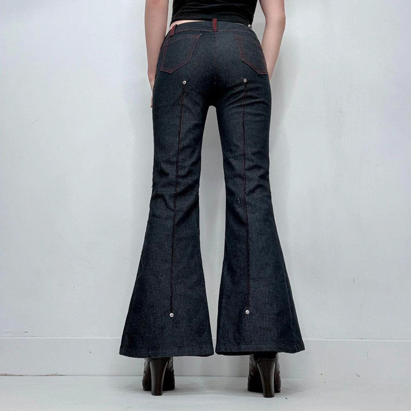 dark denim flared low rise stretch jeans