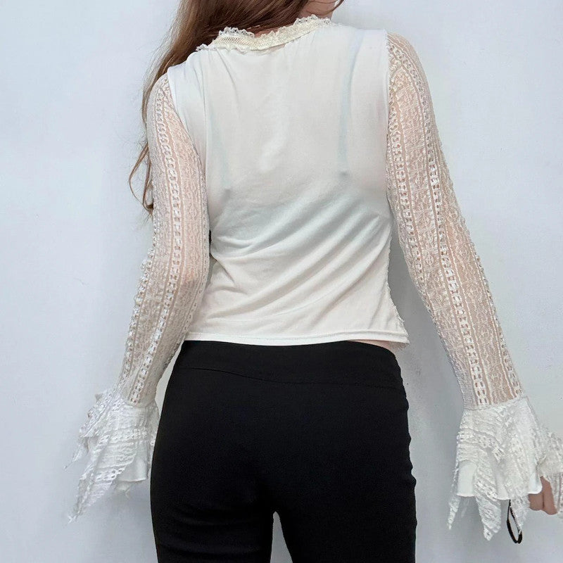 cream lace flared coquette shirt