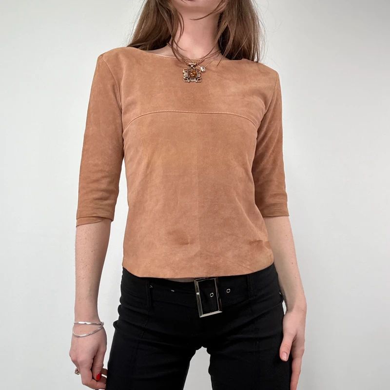 Boat neck Suede Fitted Top