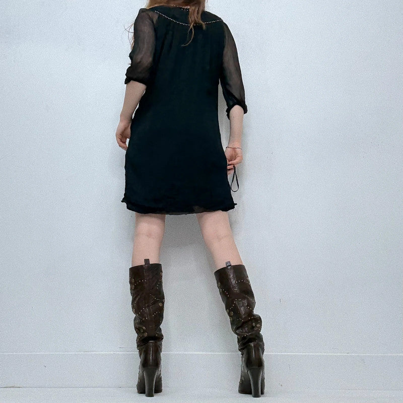 black crinkle mini dress