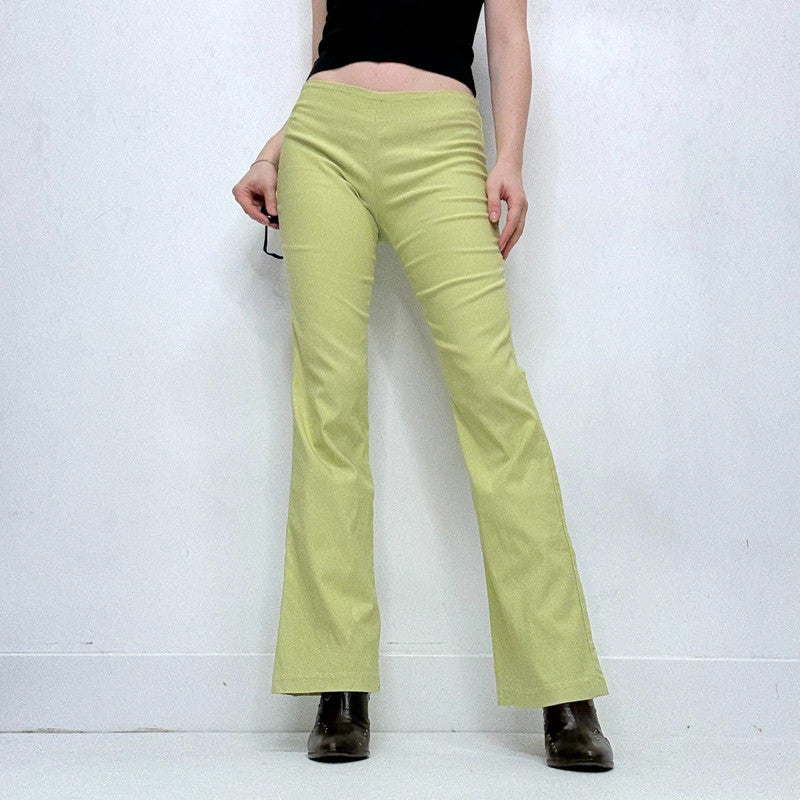 green flared trousers