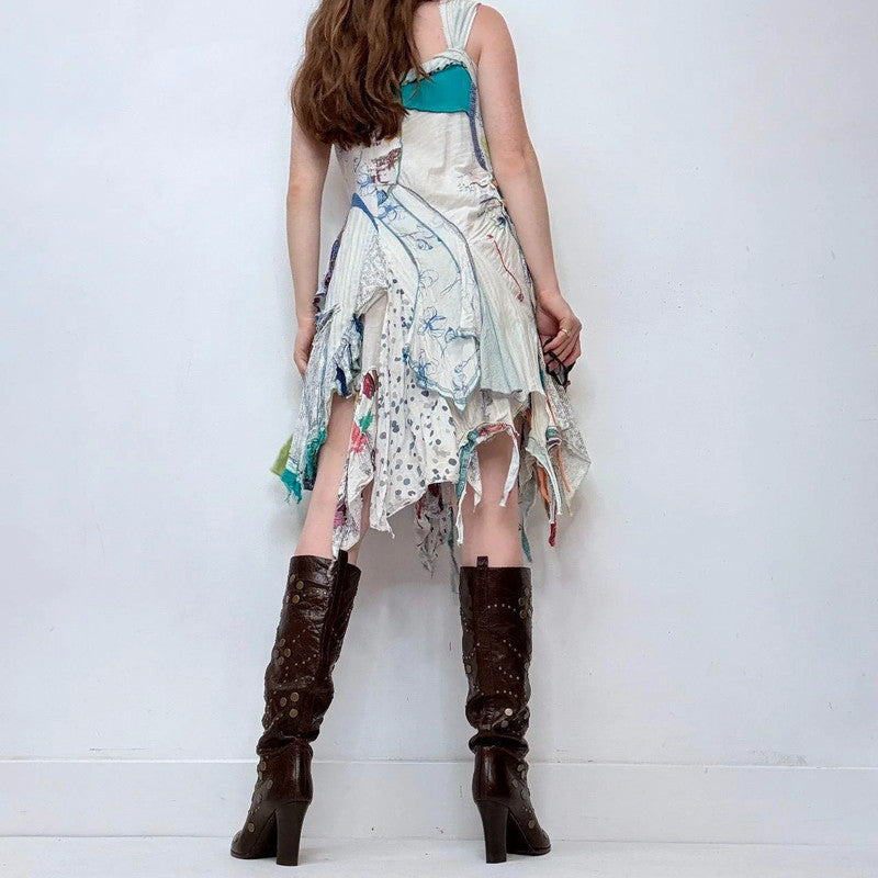 patchwork grunge fairy white dress