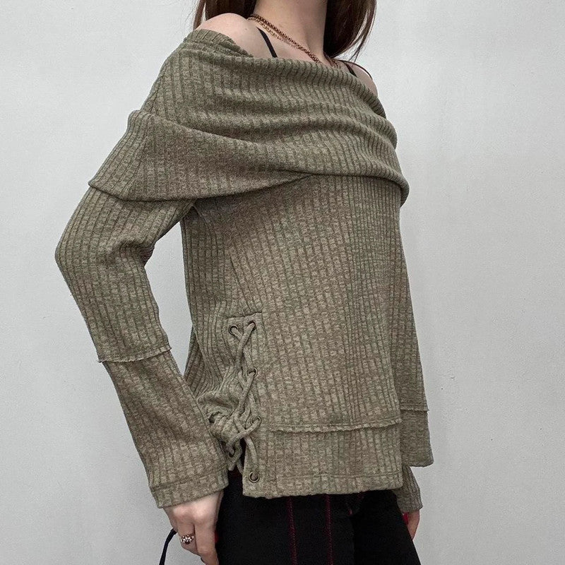 slouchy off the shoulder ribbed jumper