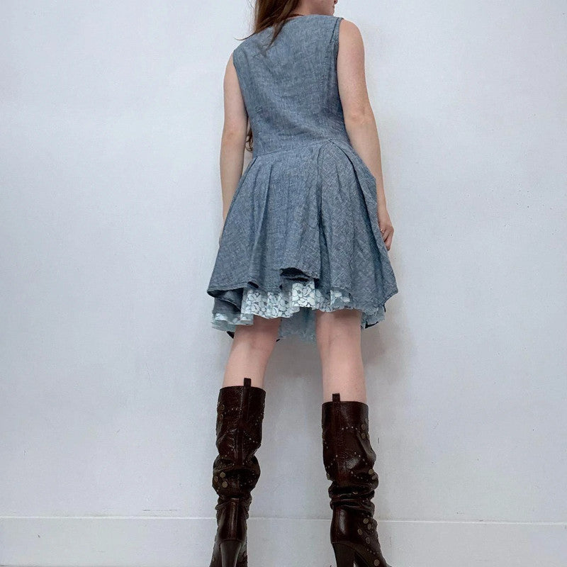 blue puff flared mini dress