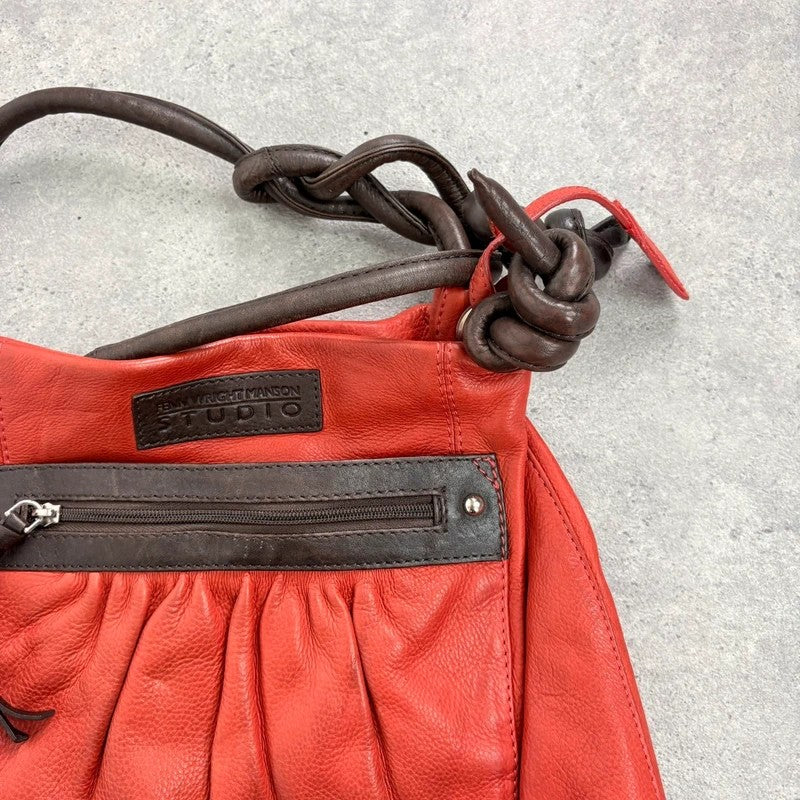 Vintage Red leather ruched pouch bag