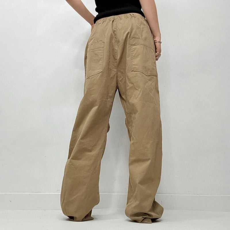oversized baggy drawstring khaki brown trousers