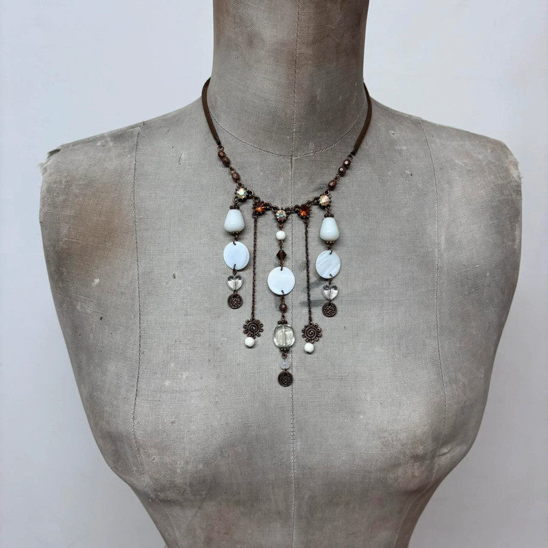 layered chain pearl charm necklace