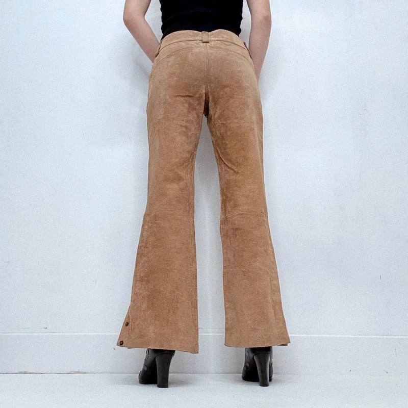 tan suede leather flared 70s trousers