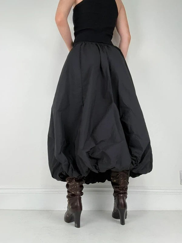 Black gathered puff balloon maxi skirt