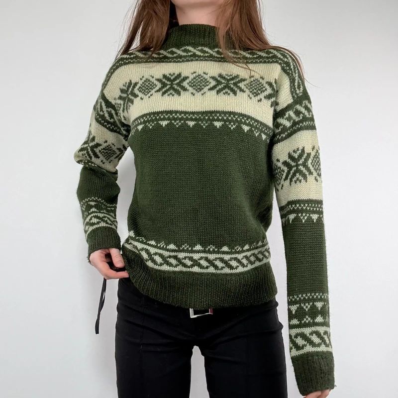 green wool fairisle knitted jumper