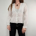 white cotton flared embroidered lace blouse