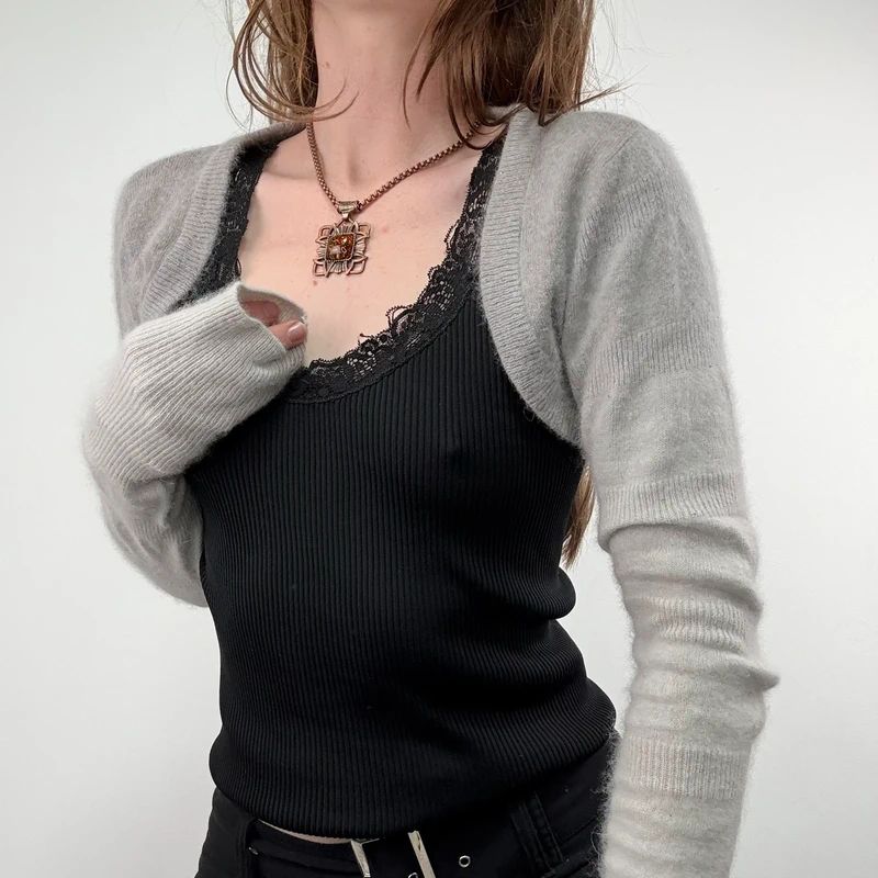 grey angora wool ballerina cropped bolero cardigan