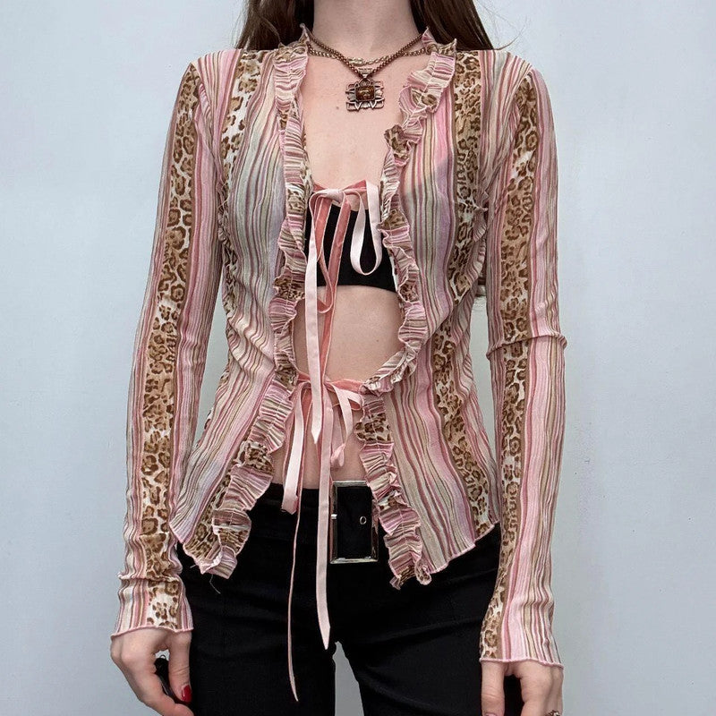 pinstripe sheer bow y2k shirt