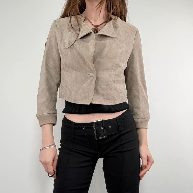 tan suede cropped boxy jacket
