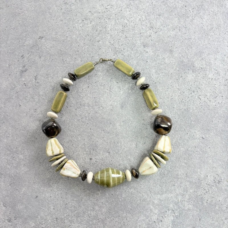 Chunky green brown bead necklace