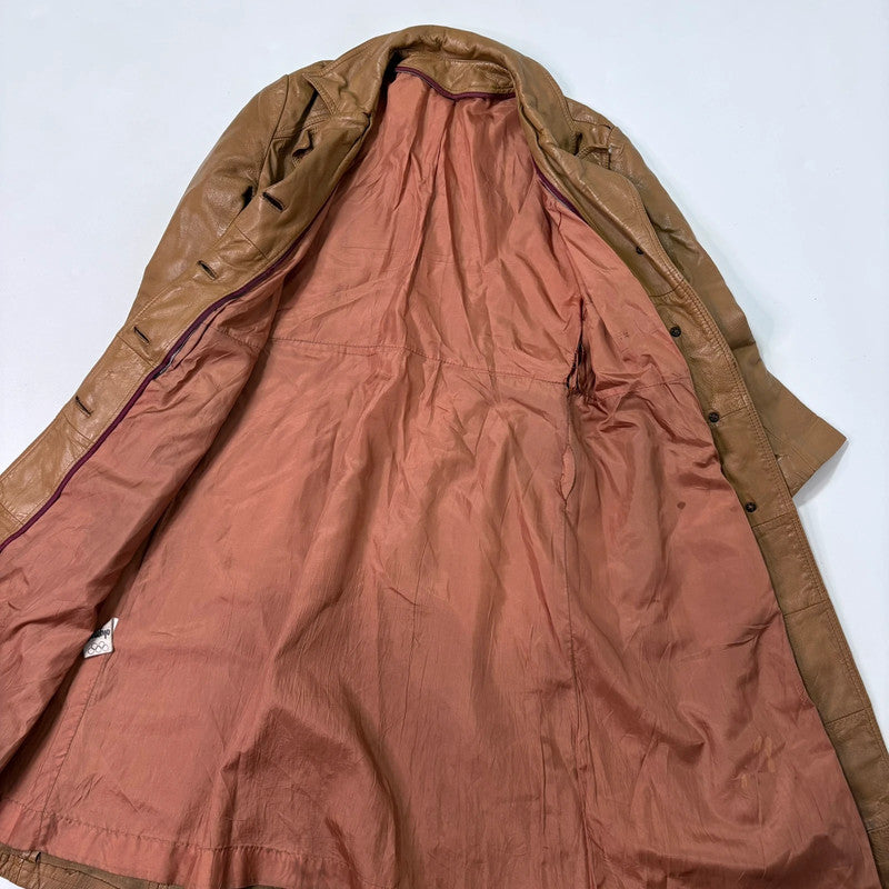 tan leather long trench coat