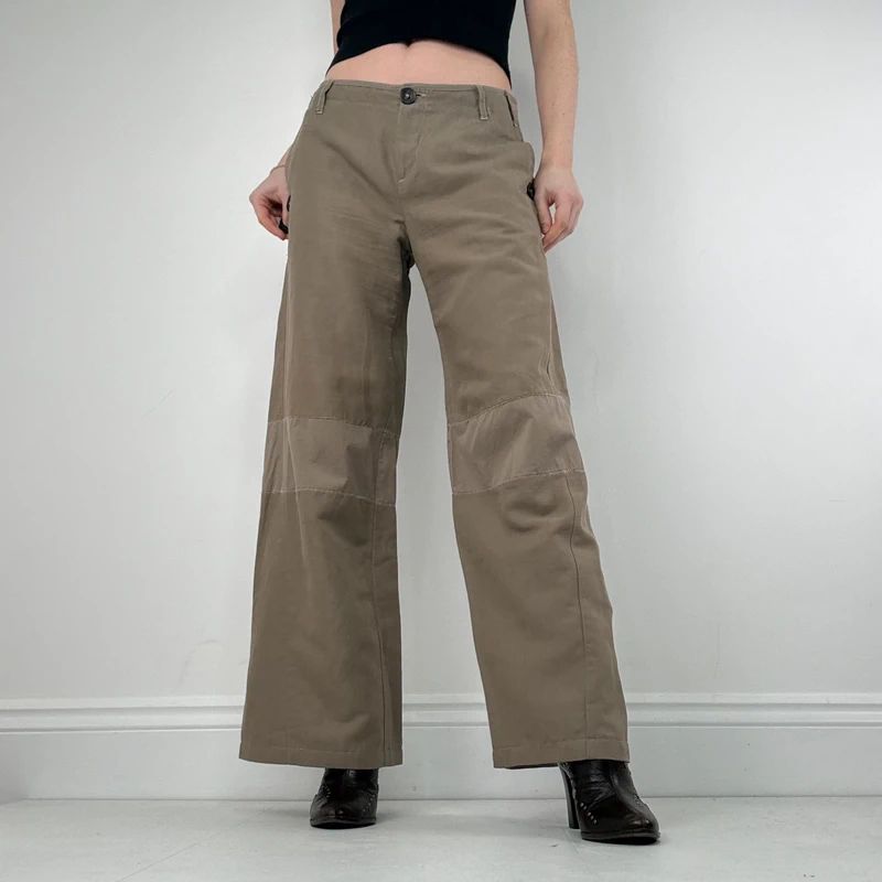 low rise khaki wide leg utility pants