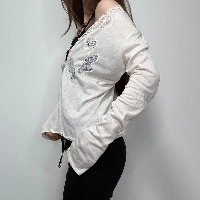 cream lace knit cardigan