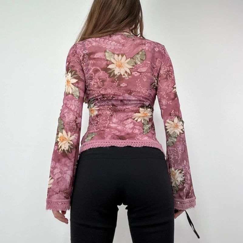 Floral Boho Fairy Pink Flared Blouse
