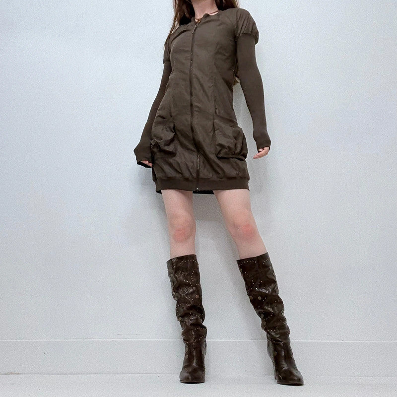 Cop Copine brown khaki puff mini dress