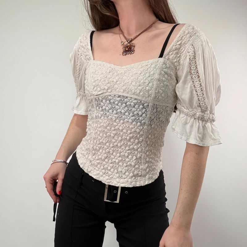 Free people puff lace Lace Milkmaid Blouse