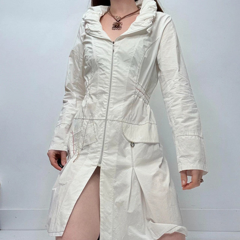 white flared structured zip-up dress