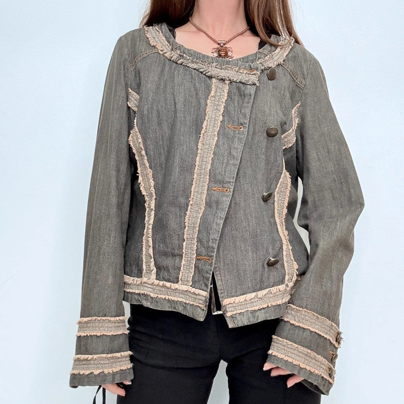 asymmetric boxy distressed military jacket