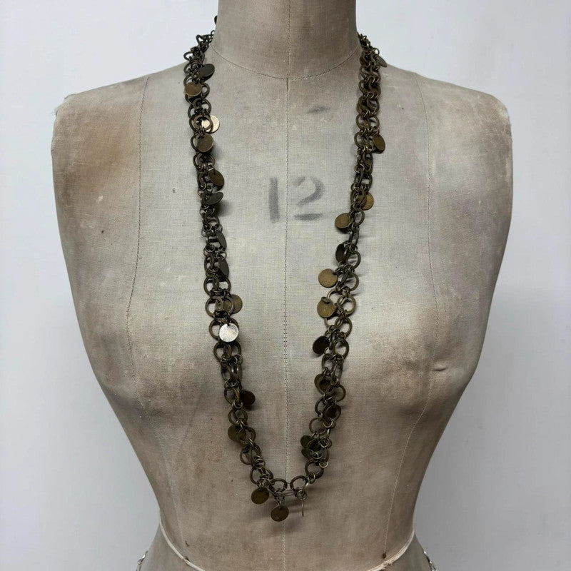 brass link coin long chain necklace