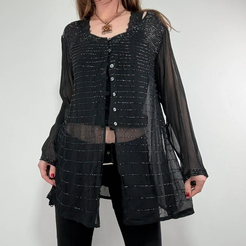 sheer black beaded Rene Derhy shirt
