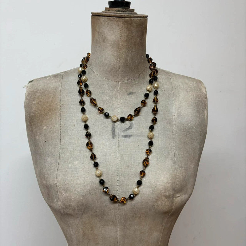 layered chain beaded charm necklace