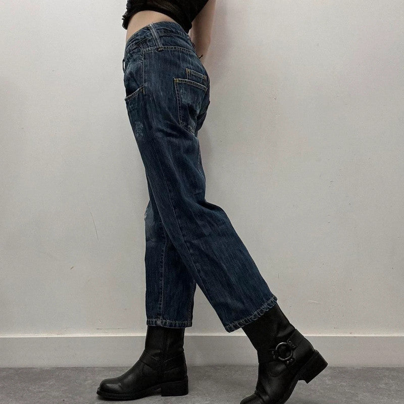 distressed denim cropped trousers