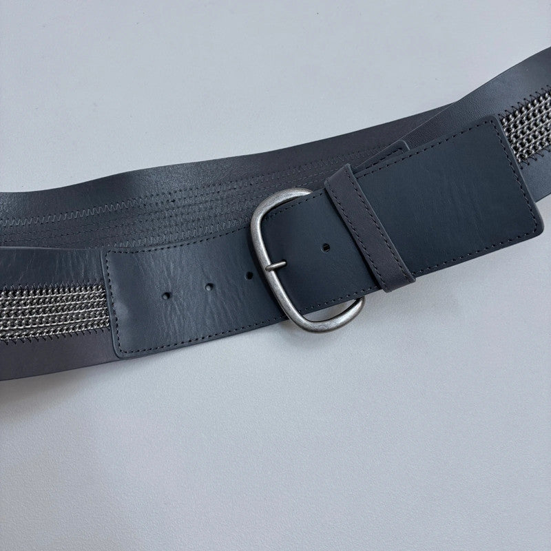 thick oversized grey chain leather belt