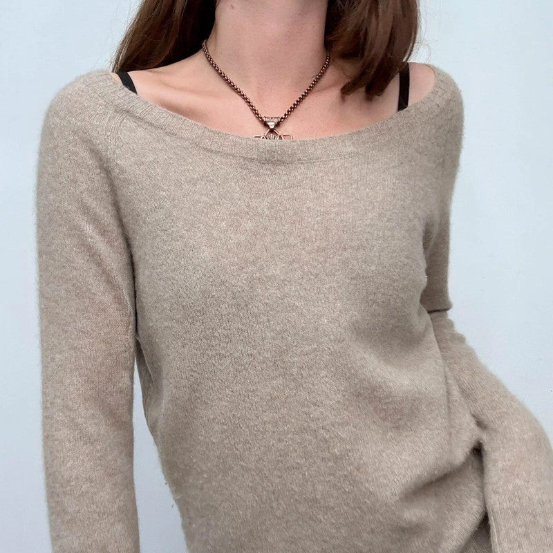 tan cashmere slouchy neck jumper