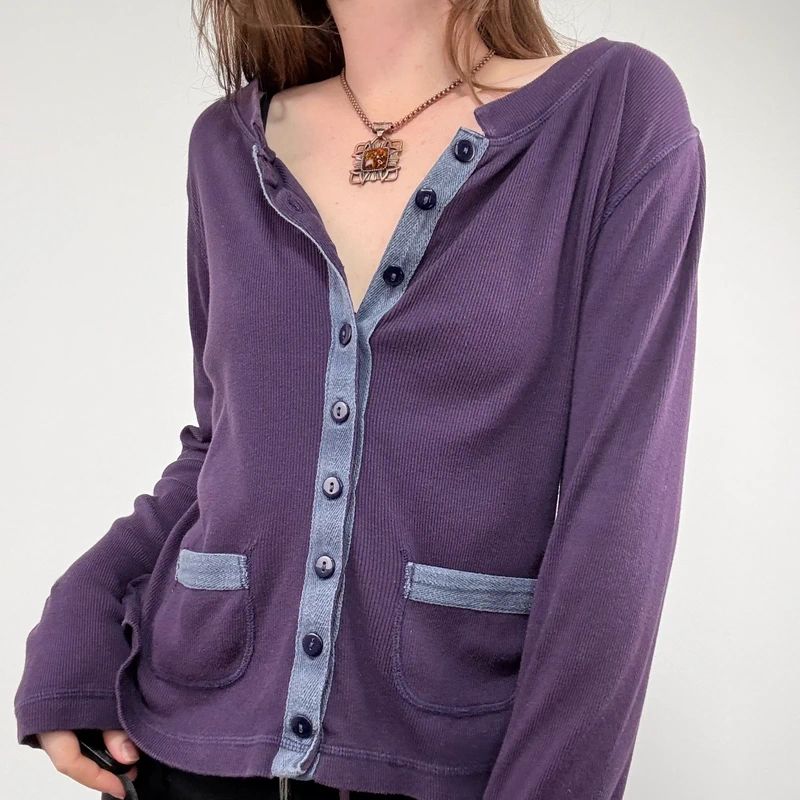 slouchy cotton button long sleeve t-shirt