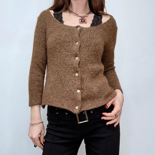 wide neck slouch brown cardigan