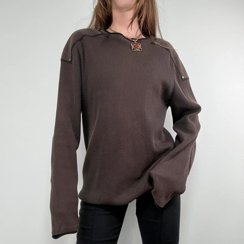 chunky knit brown ribbed jumper