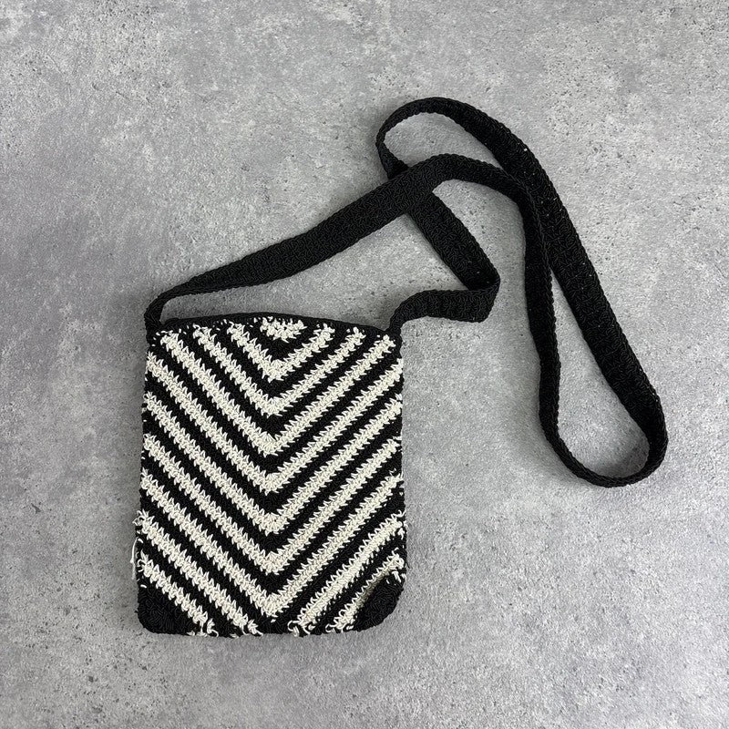 Crochet chevron black and white mini pouch bag