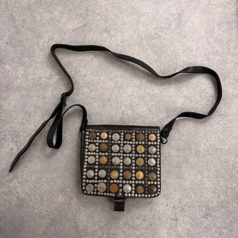 Black leather studded coin bag