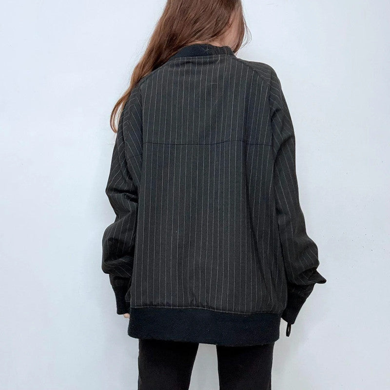 oversized pinstripe bomber jacket
