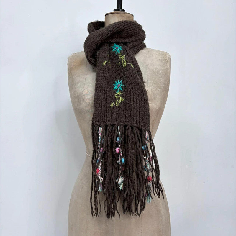 brown flower fairy wool scarf