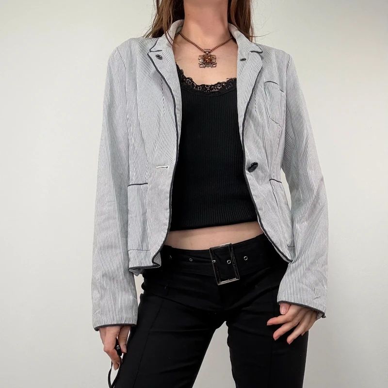 Pinstripe Flared Military Jacket