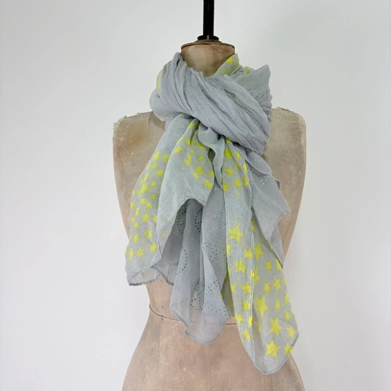 Sheer grey cotton shawl boho patchwork scarf