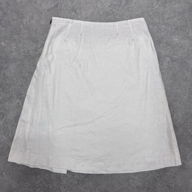 white linen pleated midi skirt