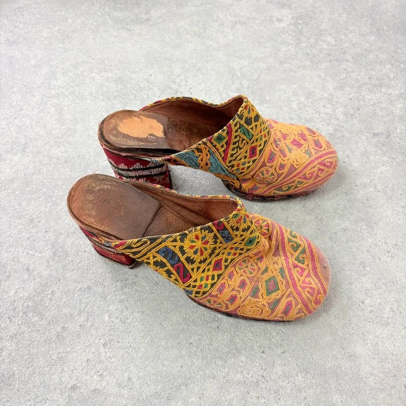 Kantha stitched woven patchwork hippy heels