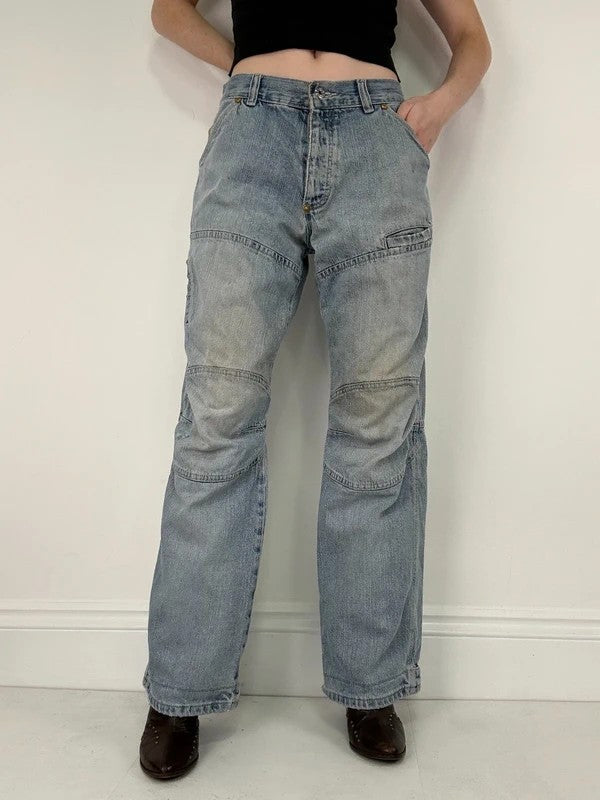 distressed light wash G-star raw cargo flare jeans